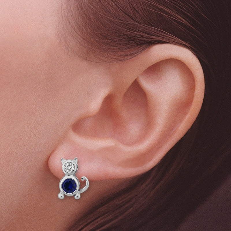 Cat Earrings Sterling Silver Your Choice of Birthstones