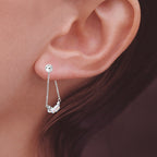 Silver Swarovski Crystals Arc Front-to-Back Chain Bead Stud Earrings