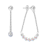 Silver Swarovski Crystals Arc Front-to-Back Chain Bead Stud Earrings