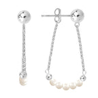 Silver Swarovski Pearls Arc Front-to-Back Chain Bead Stud Earrings