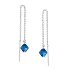 Silver Birthstone Crystal Beaded Chain Threader Earrings