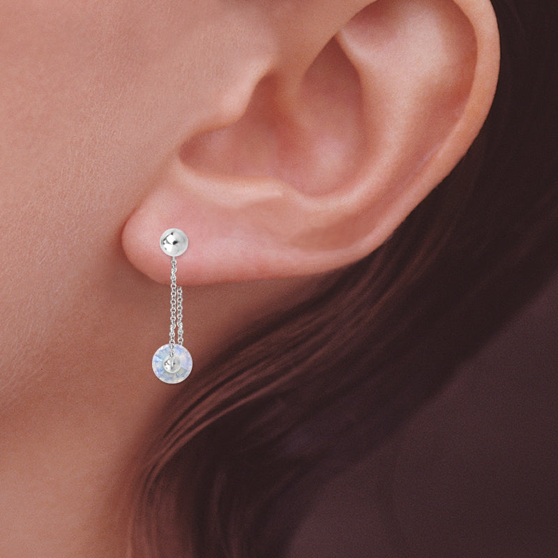 Silver Swarovski Crystals Bicone Front-to-Back Chain Bead Stud Earrings