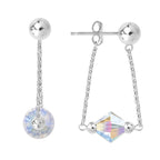 Silver Swarovski Crystals Bicone Front-to-Back Chain Bead Stud Earrings