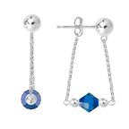 Silver Swarovski Crystals Bicone Front-to-Back Chain Bead Stud Earrings