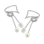 Silver Cubic Zirconia and Pearl Wrap Earcuff Earrings