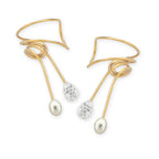 Gold Cubic Zirconia and Pearl Wrap Earcuff Earrings