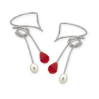 Silver Ruby and Pearl Wrap Earcuff Earrings