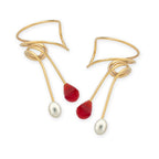 Gold Ruby and Pearl Wrap Earcuff Earrings