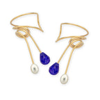 Gold Blue Sapphire and Pearl Wrap Earcuff Earrings