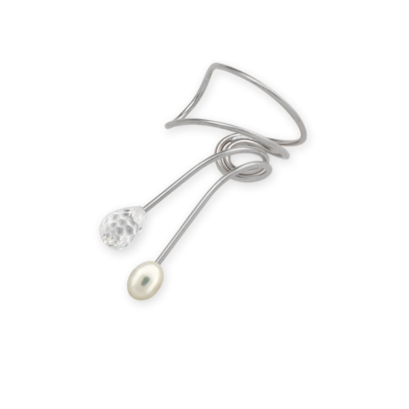 Silver Cubic Zirconia Teardrop Wrap Earcuff Earrings
