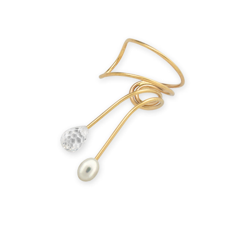 Gold Cubic Zirconia Teardrop Wrap Earcuff Earrings