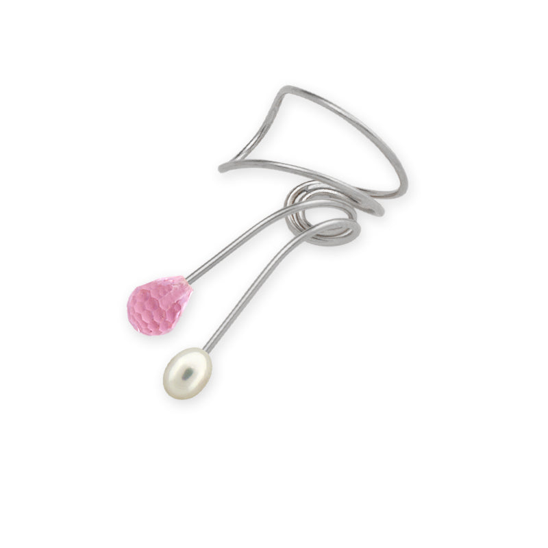 Silver Pink Teardrop Wrap Earcuff Earrings