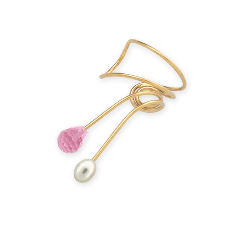Gold Pink Teardrop Wrap Earcuff Earrings