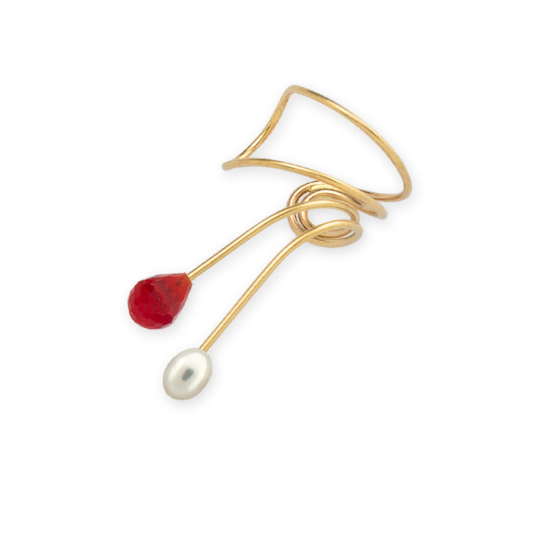 Gold Ruby Teardrop Wrap Earcuff Earrings