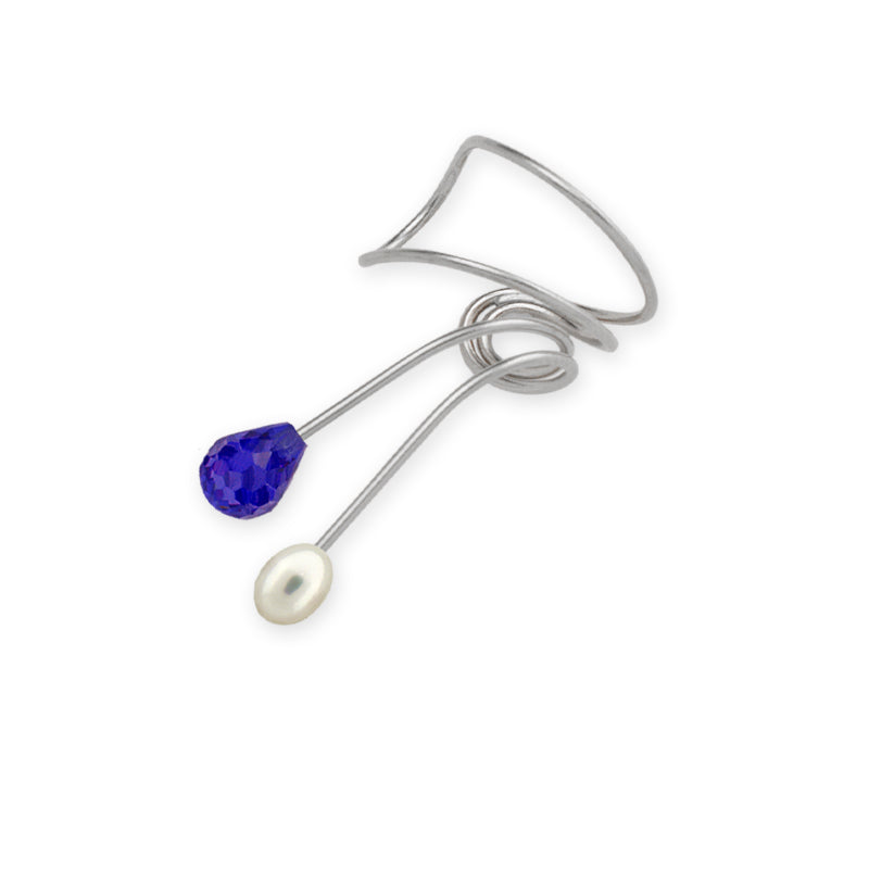 Silver Blue Sapphire Teardrop Wrap Earcuff Earrings