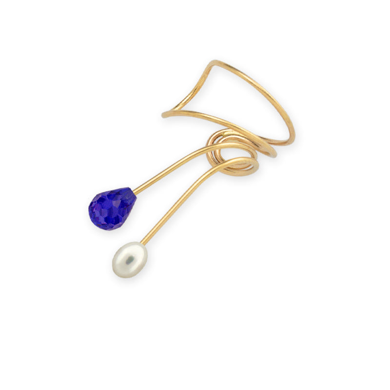 Gold Blue Sapphire Teardrop Wrap Earcuff Earrings