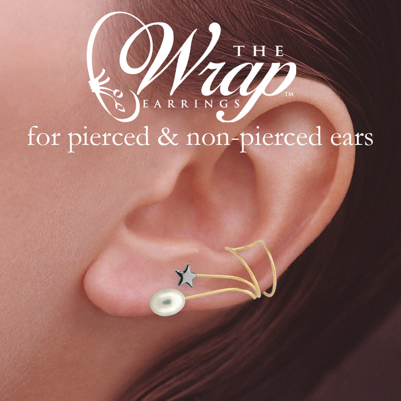 Gold Over Silver Hematite and Pearl Wrap Earcuff Earrings