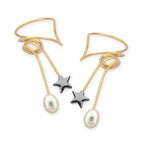 Gold Over Silver Hematite and Pearl Wrap Earcuff Earrings