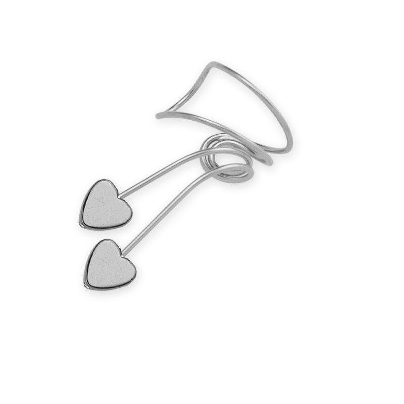 Silver Hematite Hearts Single Wrap Earcuff Earring