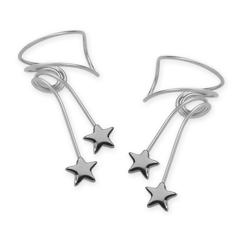 Silver Hematite Stars Wrap Earcuff Earrings