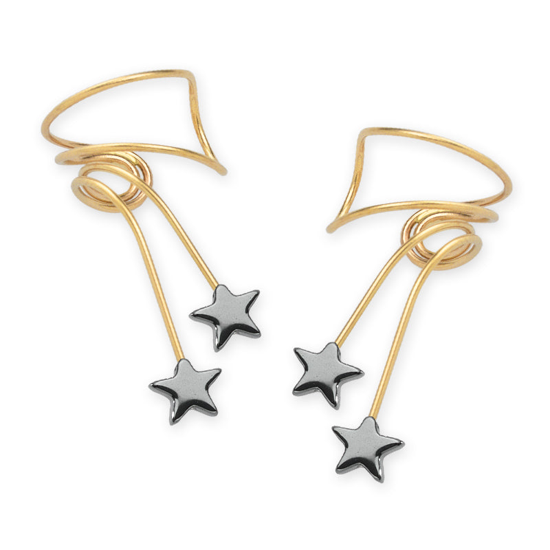 Gold Hematite Stars Double Branch Wrap Earcuff Earrings