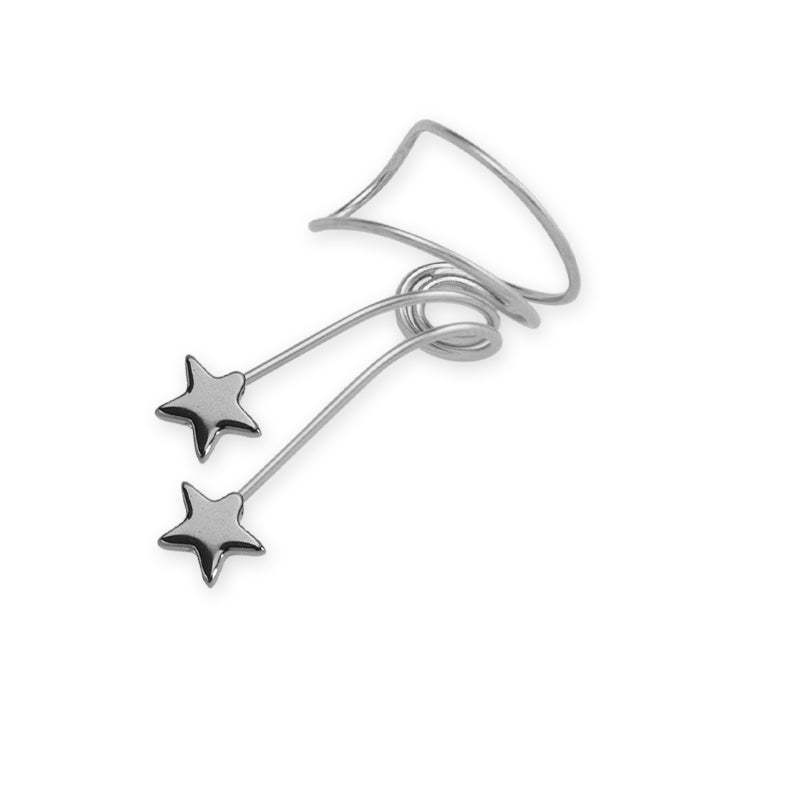 Silver Hematite Stars Single Wrap Earcuff Earring