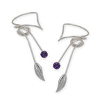 Sterling Silver Amethyst Nature's Leaf Wrap Earcuff Earrings
