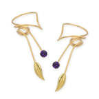 Gold Over Silver Amethyst Leaf Wrap Earcuff Earrings