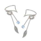 Sterling Silver Aquamarine Nature's Leaf Wrap Earcuff Earrings