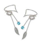 Sterling Silver Blue Topaz Nature's Leaf Wrap Earcuff Earrings