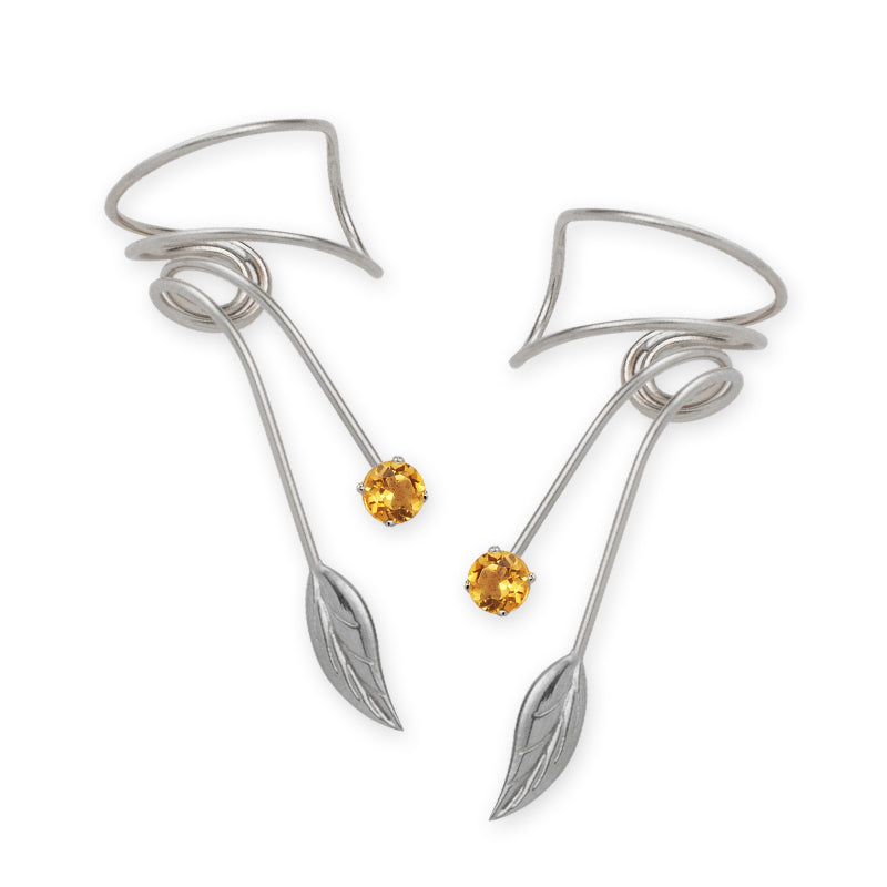 Sterling Silver Citrine Nature's Leaf Wrap Earcuff Earrings