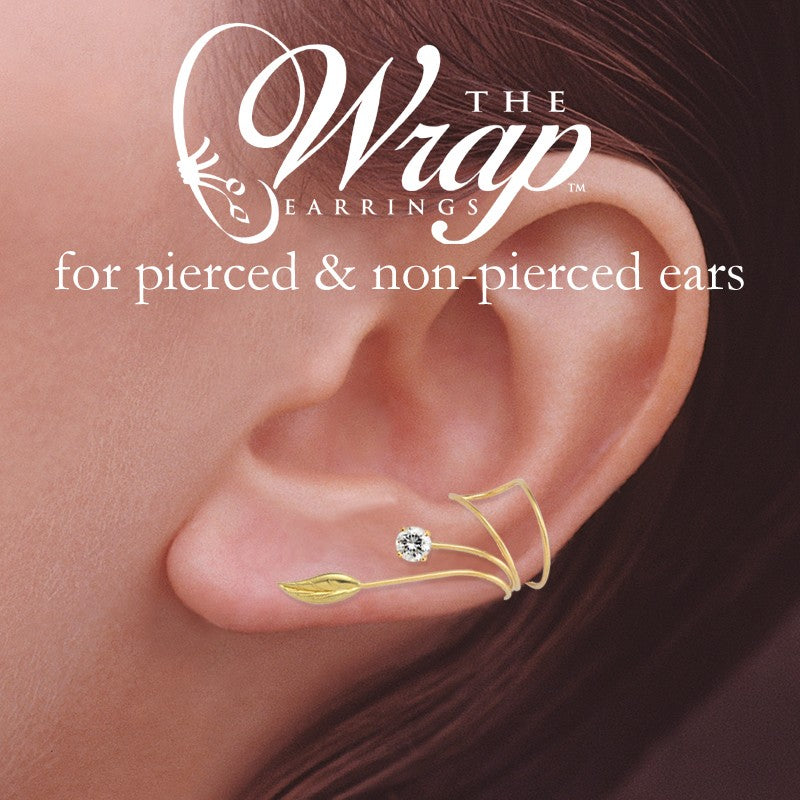 Cubic Zirconia Ear Cuff Earring - with Nature's Leaf Wrap - Gold Over Silver