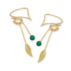 Gold Over Silver Emerald Leaf Wrap Earcuff Earrings