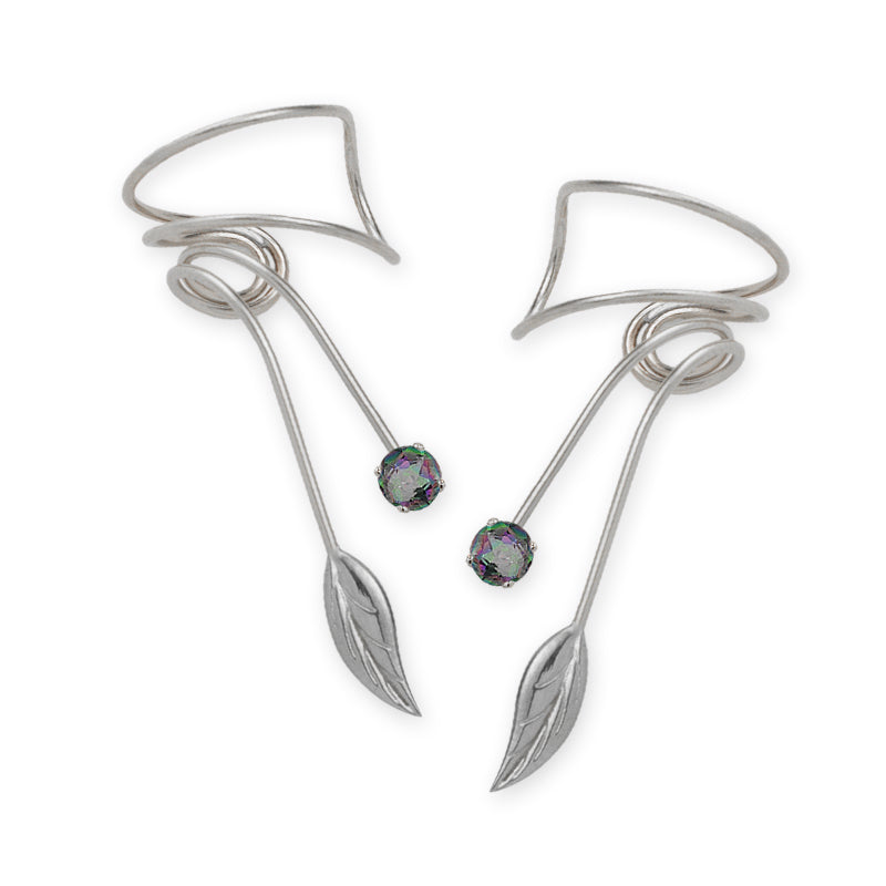 Sterling Silver Mystic Topaz Nature's Leaf Wrap Earcuff Earrings