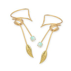 Gold Over Silver Opal Leaf Wrap Earcuff Earrings