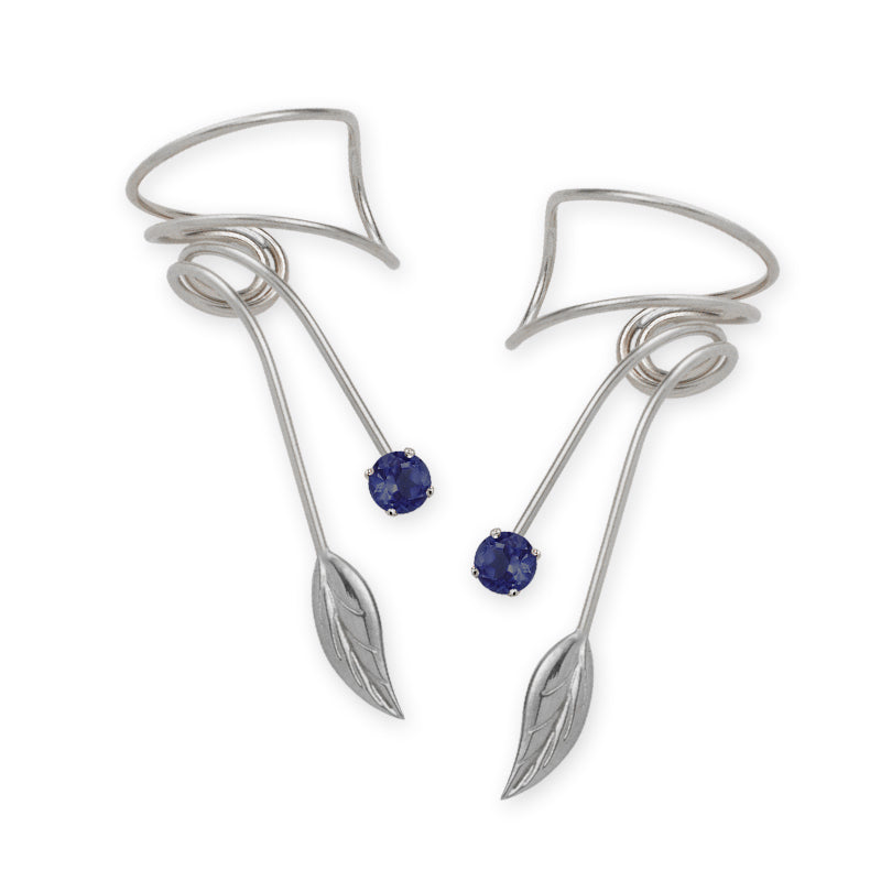 Sterling Silver Passion Blue Topaz Nature's Leaf Wrap Earcuff Earrings