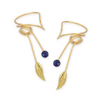 Gold Over Silver Passion Blue Topaz Leaf Wrap Earcuff Earrings