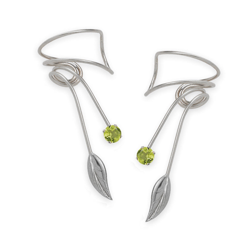 Sterling Silver Peridot Nature's Leaf Wrap Earcuff Earrings