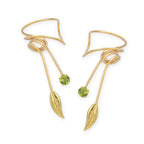 Gold Over Silver Peridot Leaf Wrap Earcuff Earrings