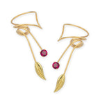 Gold Over Silver Ruby Leaf Wrap Earcuff Earrings