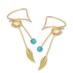 Gold Over Silver Turquoise Leaf Wrap Earcuff Earrings