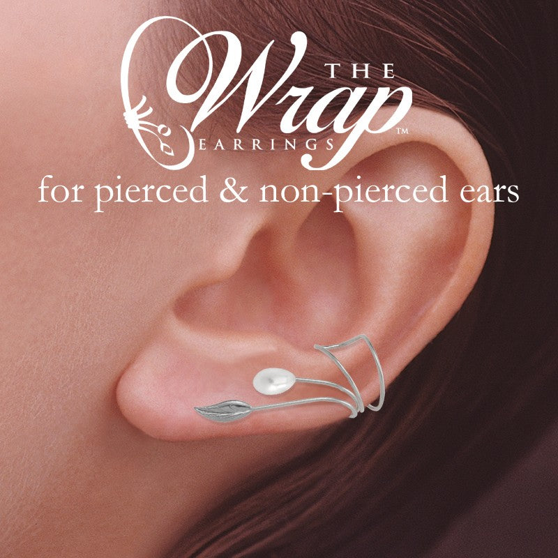 Pearl Ear Cuff Earring - Freshwater Pearl with Nature's Leaf Single Wrap - Silver