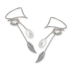 Pearl Ear Cuff  with Nature's Leaf Wrap Earrings in 14k White Gold