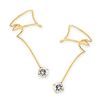 Gold Over Silver Cubic Zirconia Solitaire Wrap Earcuff Earrings
