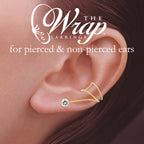 Gold Over Silver Cubic Zirconia Solitaire Wrap Earcuff Earrings