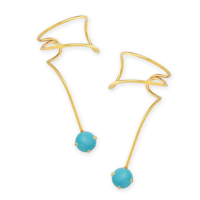 14kt Gold Turquoise Solitaire Wrap Earcuff Earrings