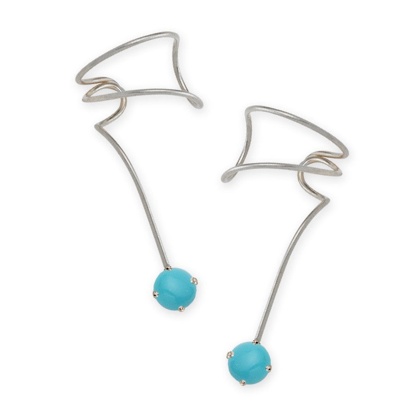 Silver Turquoise Solitaire Wrap Earcuff Earrings