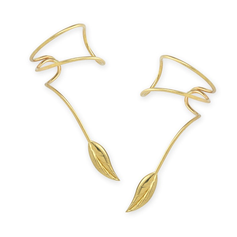 Gold Over Silver Nature's Leaf Wrap Earcuff Earrings