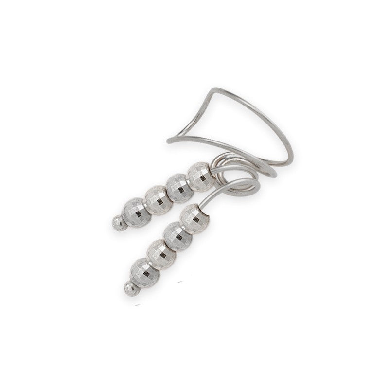 Silver Faceted Beads Single Wrap Earcuff Earring