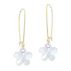 Gold Swarovski Clear Crystal Flowers Kidney Wire Earrings